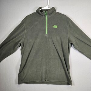 The North Face Mens Large Polartec Fleece 1/4 Zip Pullover Olive Green Lime Logo